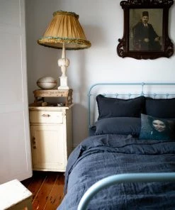 Scout House Textiles Scout Portuguese Linen Quilt Cover Set- Queen - Charcoal