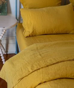 Scout House Scout Portuguese Linen Quilt Cover Set - Queen- Mustard Textiles