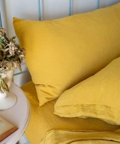 Scout House Scout Portuguese Linen Sheet Set- Queen - Mustard Textiles