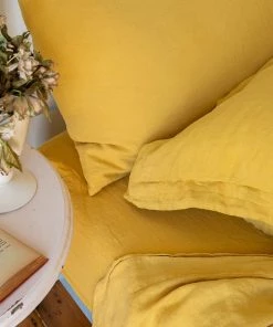 Scout House Scout Portuguese Linen Sheet Set- Queen - Mustard Textiles