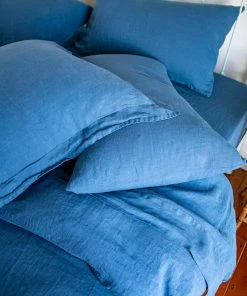 Scout House Scout Portuguese Linen Quilt Cover Set - Queen- Scout Blue Homewares