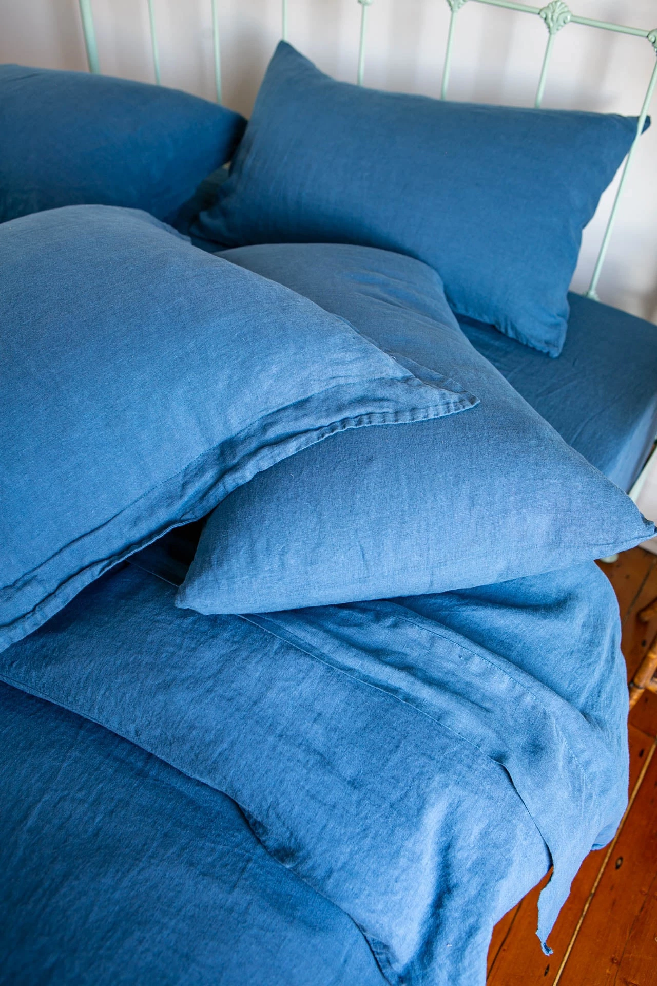 Scout House Scout Portuguese Linen Quilt Cover Set - Queen- Scout Blue Homewares