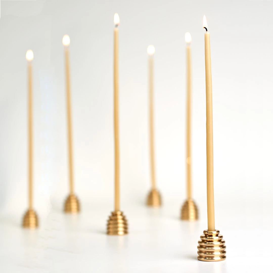 Scout Queen B - Solid Brass Reversible Beehive Candle Holder
