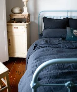 Scout House Textiles Scout Portuguese Linen Quilt Cover Set- Queen - Charcoal