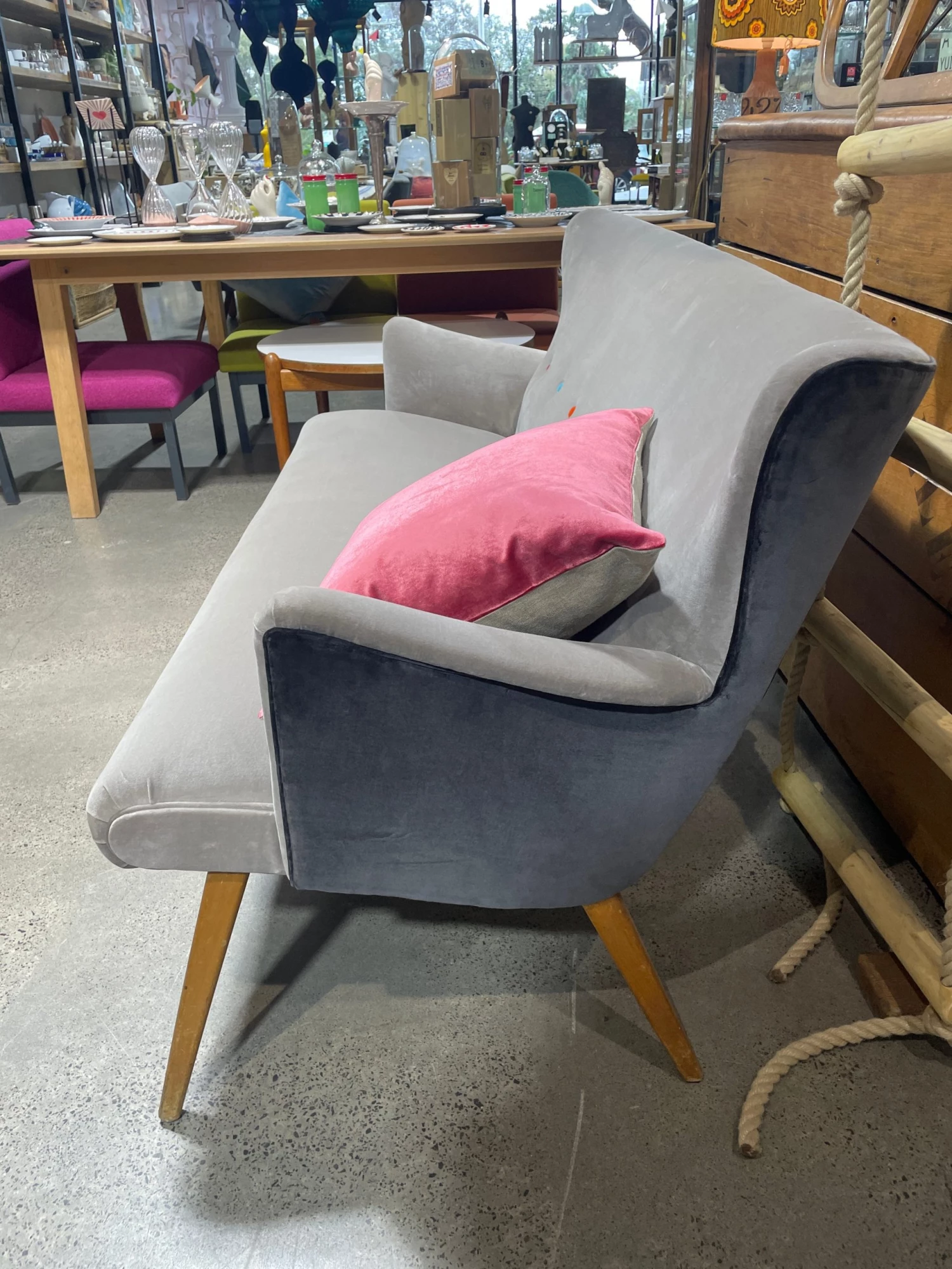 Scout House Vintage French Modular Lounge - Silver Grey With Coloured Buttons Furniture