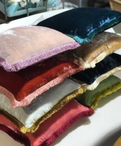 Scout House Gifts Silk Velvet Fringed Cushion In Apple Green With A Golden Trim- 40cm Square