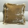 Scout House Silk Velvet Fringed Cushion In Taupe With Gold Trim- 40cm Square