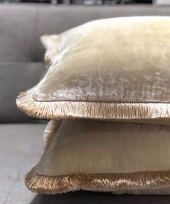 Scout House Gifts Luxury Silk Velvet Cushion Ivory With Cream Fringe- 55cm Square