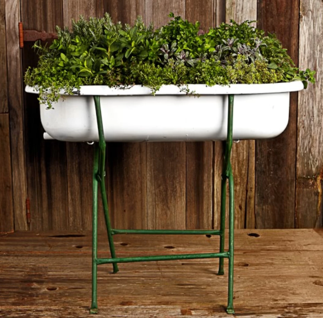 Scout House Vintage European Enamel Bath In Stand