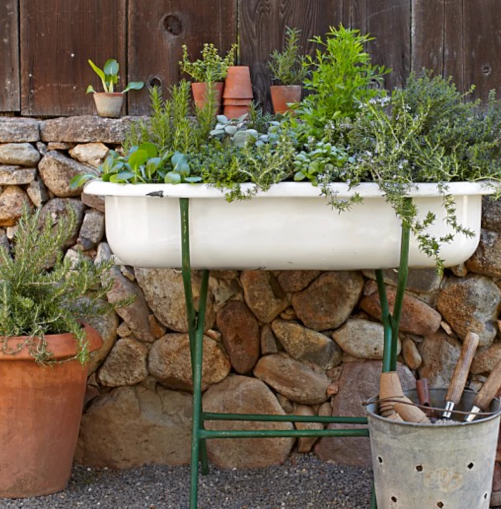 Scout House Vintage European Enamel Bath In Stand