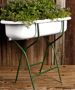 Scout House Vintage European Enamel Bath In Stand