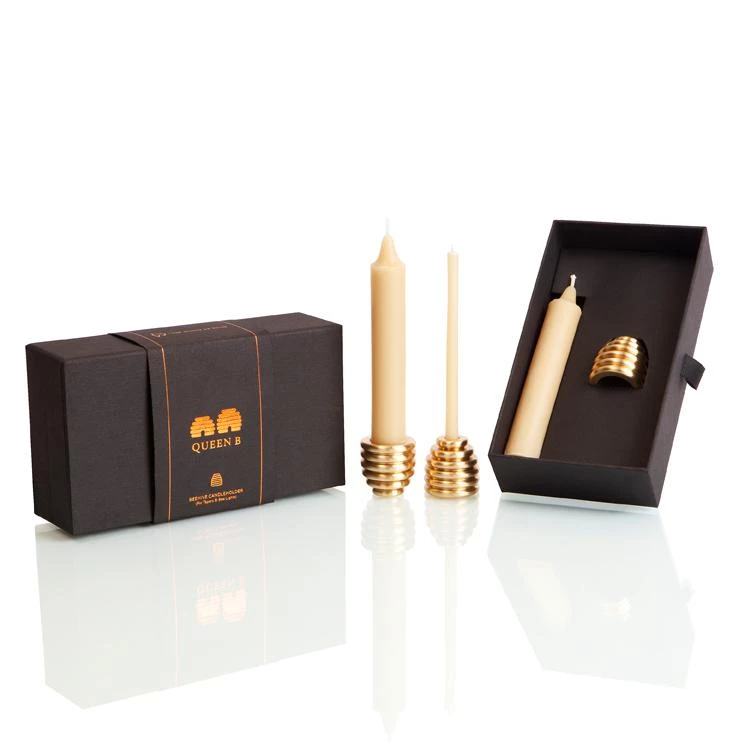 Scout Queen B - Solid Brass Reversible Beehive Candle Holder