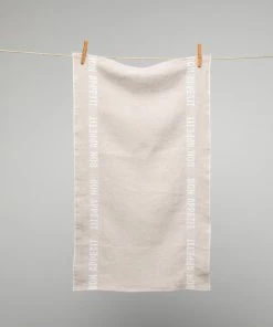 French 100% Linen Natural With White Bon Appetit Text Tea Towel By Charvet Editions Homewares