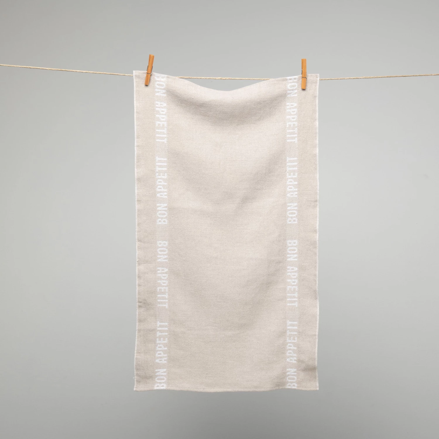 French 100% Linen Natural With White Bon Appetit Text Tea Towel By Charvet Editions Homewares