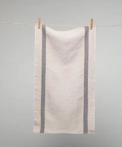 French 100% Linen Natural With Black Check Tea Towel By Charvet Editions Gifts