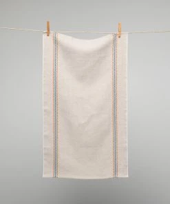 French 100% Linen Natural With Multicolour Check Tea Towel By Charvet Editions Gifts