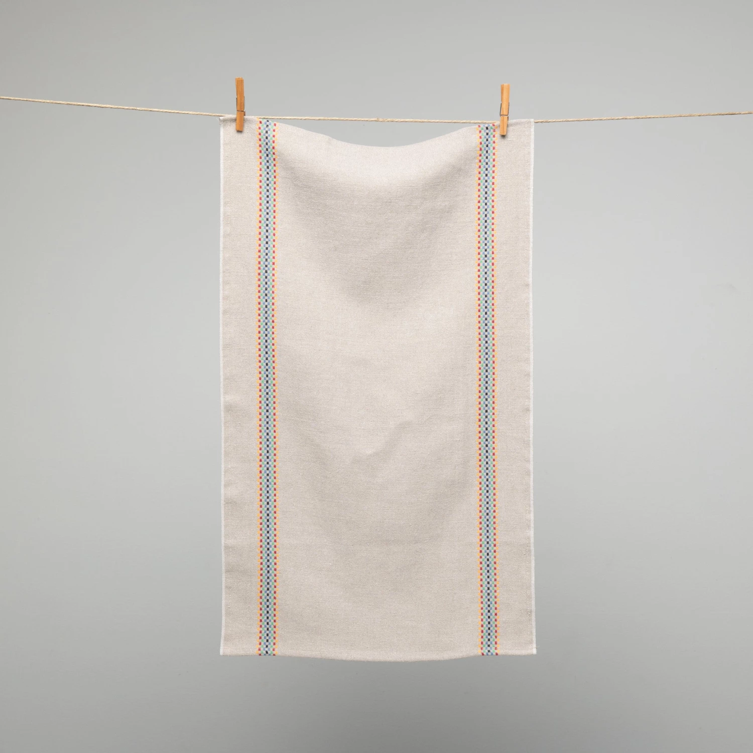 French 100% Linen Natural With Multicolour Check Tea Towel By Charvet Editions Gifts