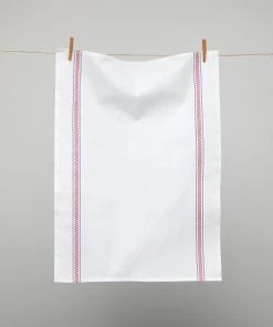 French 100% Cotton White Tea Towel With Red Epi & Blue Stripes By Charvet Editions Gifts