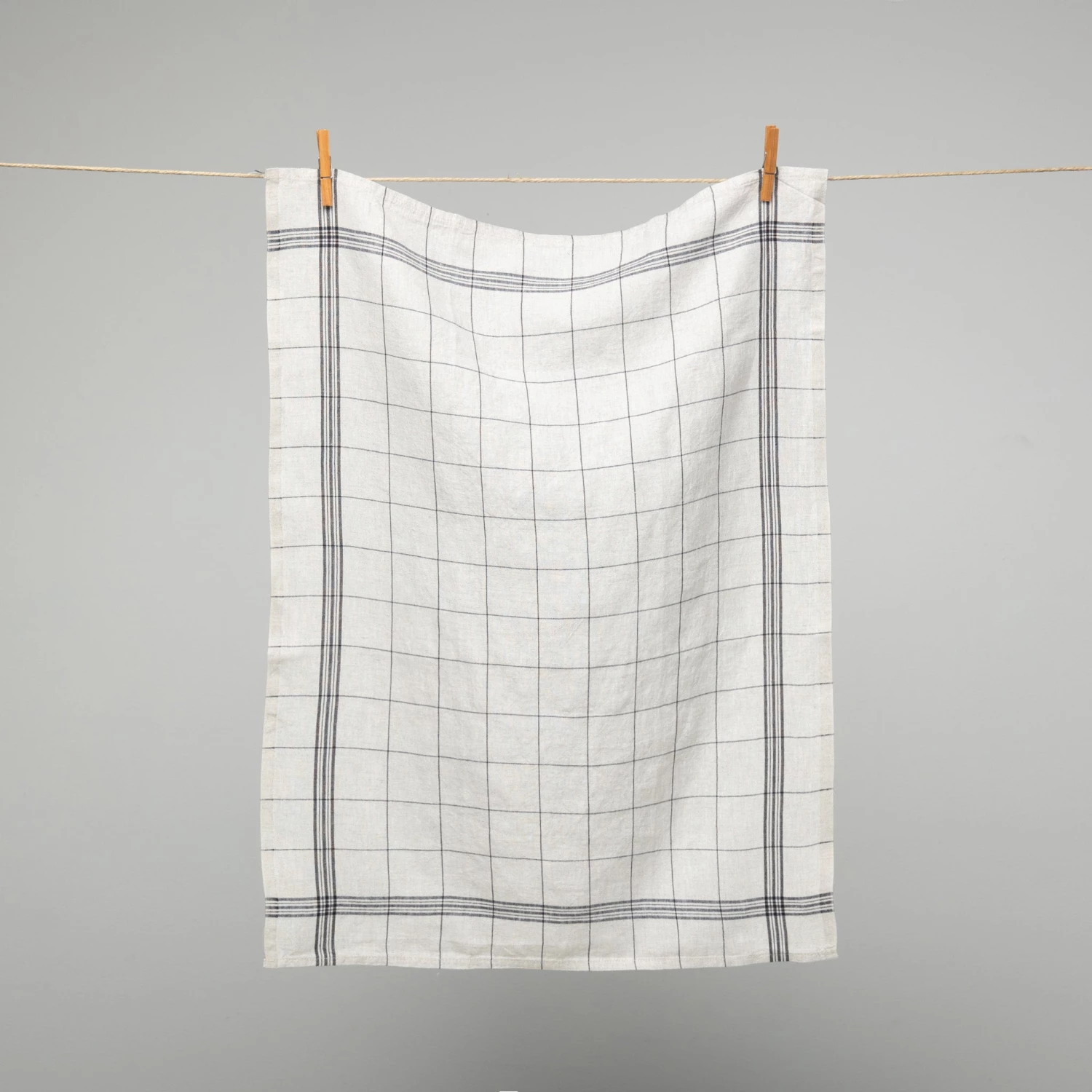 French 100% Linen Tea Towel Natural With Black Graph Check By Charvet Editions Homewares
