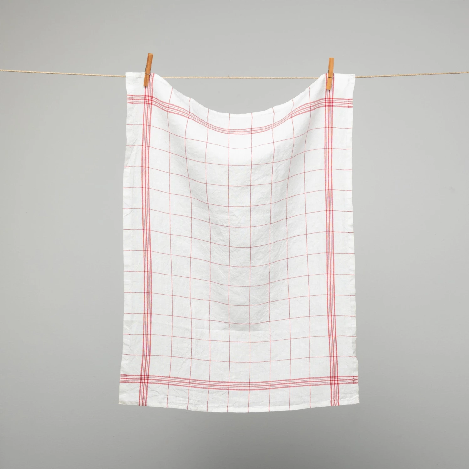 Homewares French 100% Linen Tea Towel White With Red Graph Check By Charvet Editions