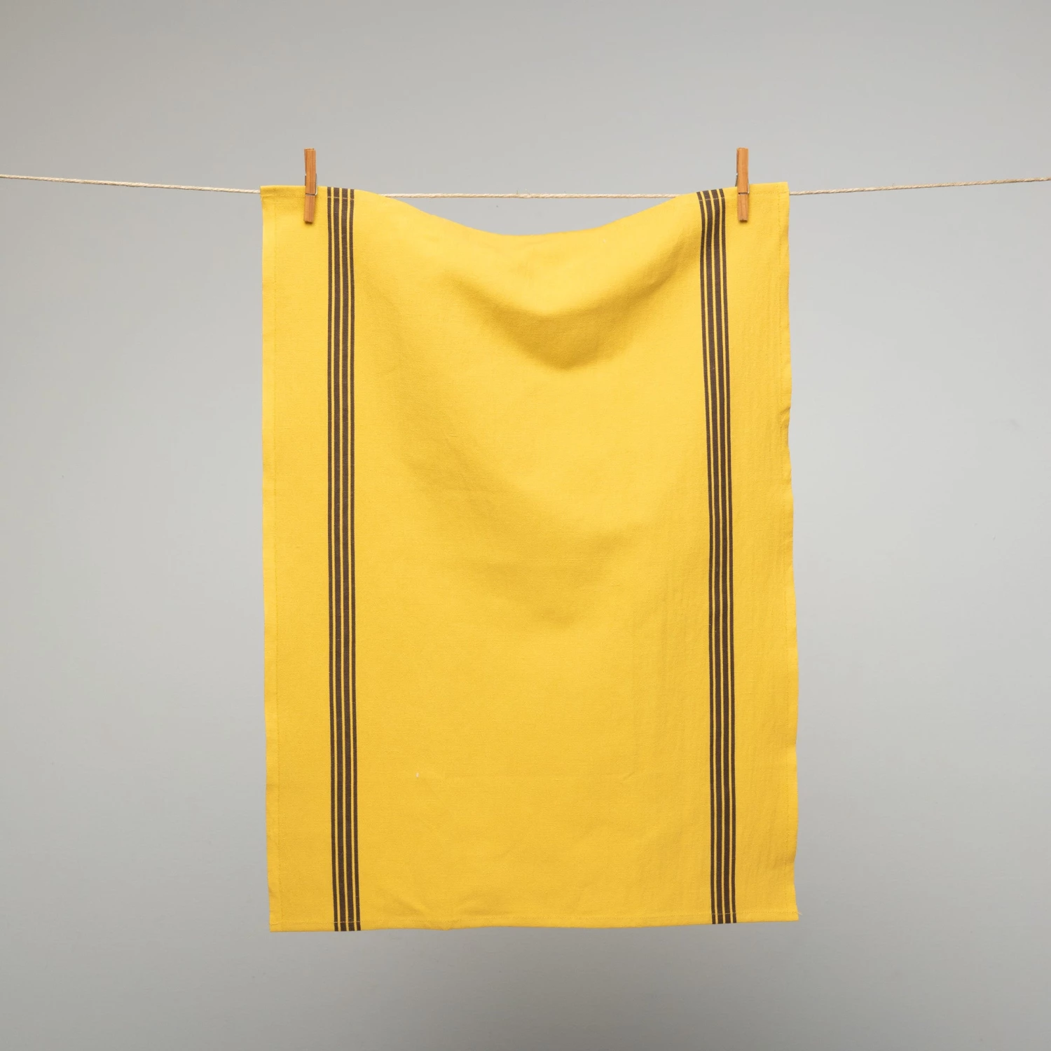 Homewares French Cotton & Linen Tea Towel Turmeric With Brown Stripes By Charvet Editions