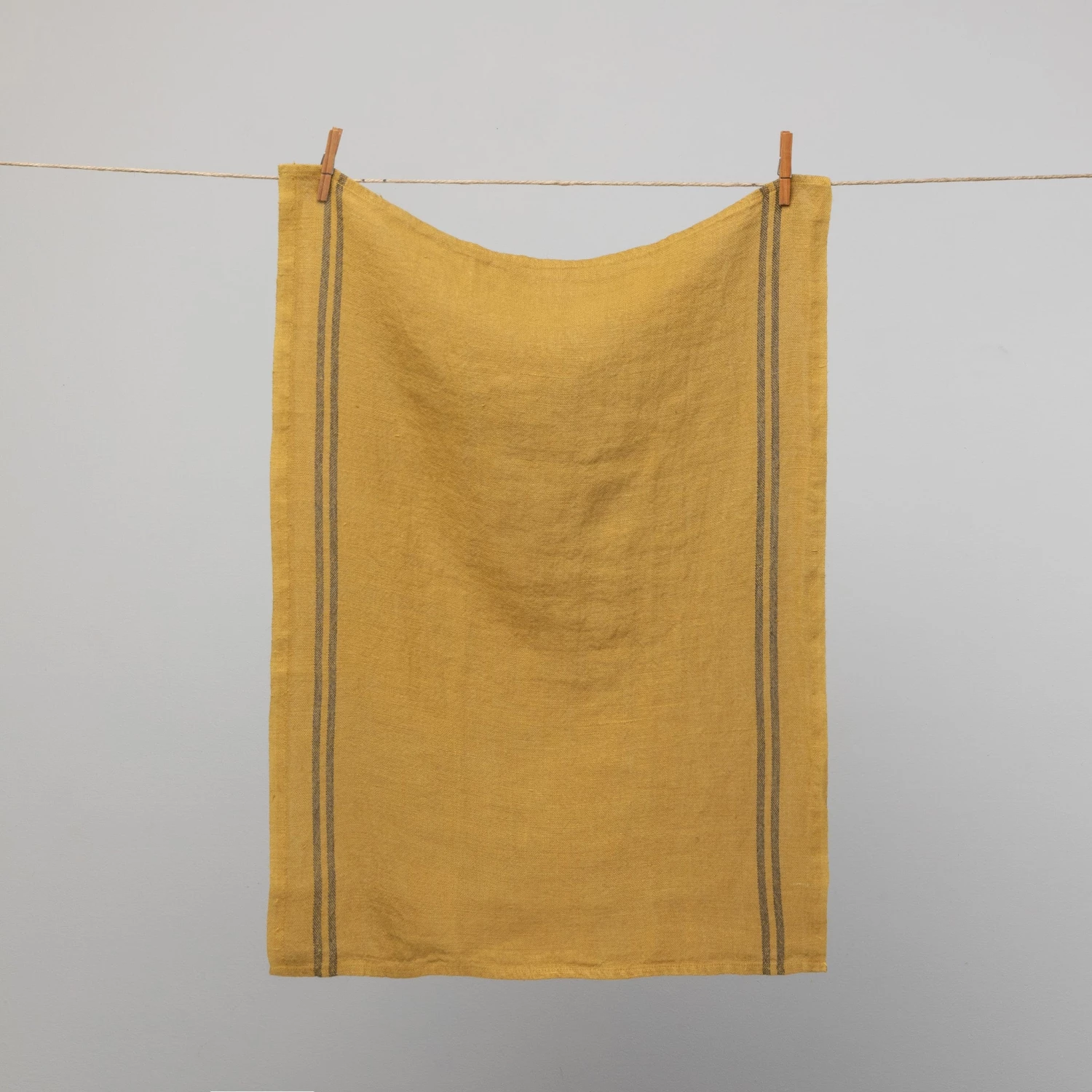 French 100% Linen 'Pays' Tea Towel Mustard With Brown Stripes By Charvet Editions